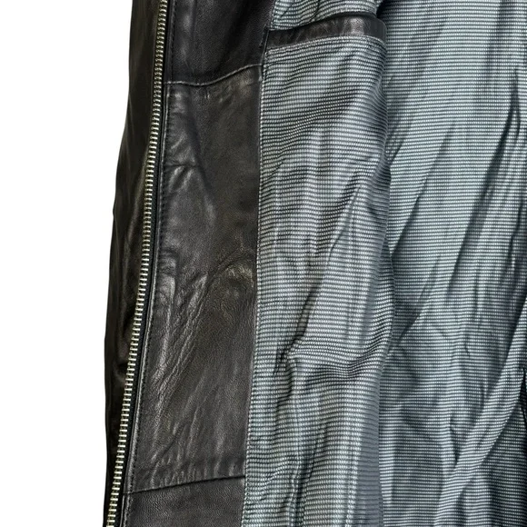 New Black Lambskin Leather Lined Jacket Zip Front 5 Pockets Hip Length Car Coat